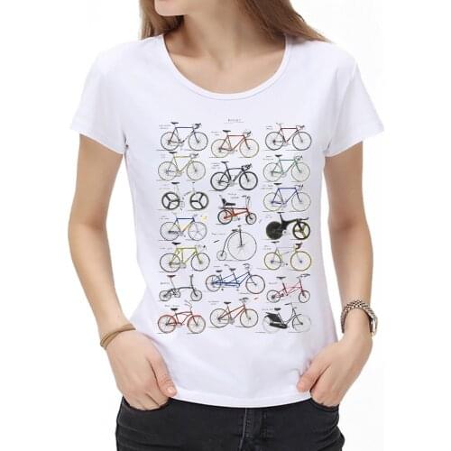 New women Vintage Cycling sport Collection Of Bicycles T-Shirt Fashion Short Sleeve Print White Casual Tops Hip Hop Girl tshirt