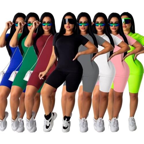 2020 Womens Sport Sets Summer Tracksuits T-shirts Tops+ Shorts Suit Two Piece Set Night Club Party Beachwear Street Outfits