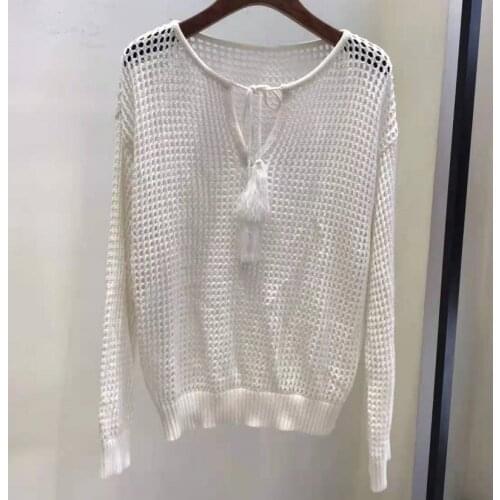 Tassel Sweaters 2021 Autumn High Quality White Pullovers Women Hollow Out Knitting Long Sleeve Casual Jumpers Ladies Knit Top