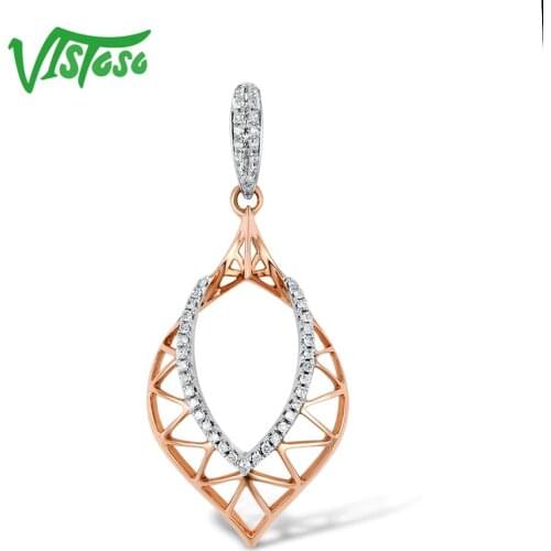 VISTOSO Gold Pendants For Women Authentic 14K 585 Rose Gold Sparkling Round Diamond Simple Elegant Wedding Band Fine Jewelry