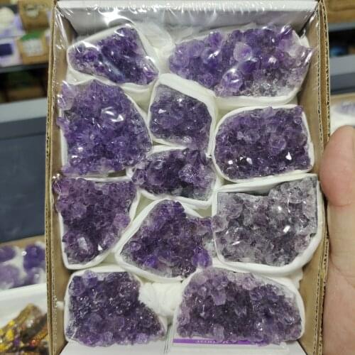 1 box Natural Raw Amethyst Quartz Purple Crystal Cluster Healing Stones Specimen Home Decoration Crafts Decoration Ornament