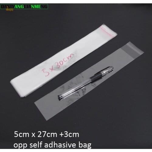 200pcs Clear Resealable BOPP/Poly/ Cellophane 5x27+3cm long Transparent OPP Self Adhesive Plastic storage cosmetic Packing bags