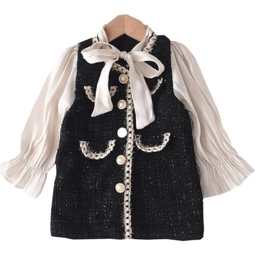 2020 2-8Y Toddler Baby Girls Elegant Dress Autumn New Flare Long Sleeve Bow Bandage Collar Patchwork A-line Dress Fashon Clothes