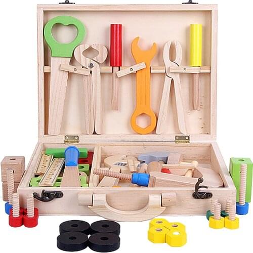 22.5*6*30cm Wooden Tool Toys Toolbox Kids Toy Educational Toy DIY Construction Toolbox Pretend Toys For Family Games