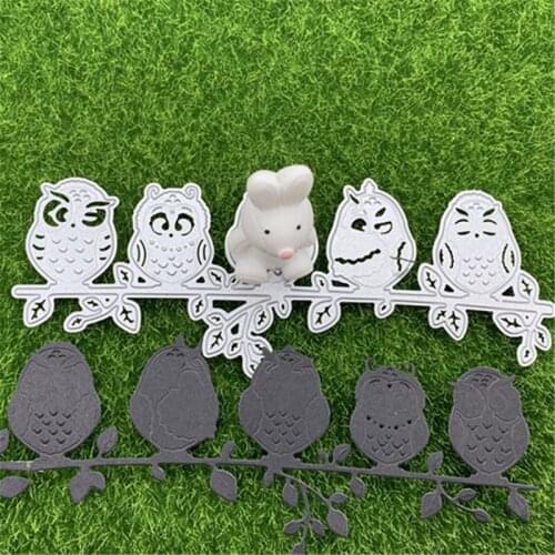 5 cute owls standing on a branch handmade embossed DIY album scrapbook greeting card decoration metal cutting mold