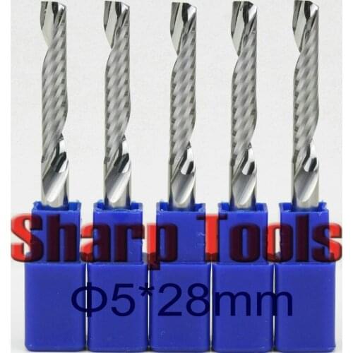 5x28MM 1 Flute CNC Woodworking Router Bit Tungsten Solid Carbide End Milling Cutter Set 5pcs Spiral Wood Acrylic Cutting Tools