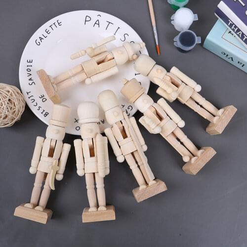 6Pcs Wooden White Embryo Nutcracker Doll Soldier Miniature Figurines Handcraft DIY Puppet Ornaments Home Decor Toy