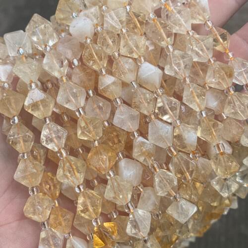 Natural Stone Yellow Citrine Beads 10mm Faceted Rhombus Shape Gemstone Crystal Beads 15'' Strand DIY Bracelet For Jewelry Making