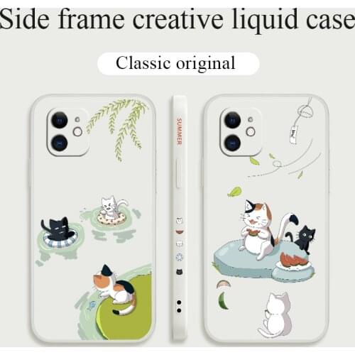 Simple Summer Cat Phone Case For iPhone 12 Pro Max 11 X XS XR XSMAX SE2020 8 8Plus 7 7Plus 6 6S Plus Silicone Cover