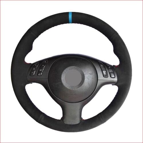 Black Suede Light Blue Marker Steering Wheel Cover for BMW M Sport 3 Series E46 330i 330Ci 5 Series E39 540i 525i 530i M3 M5