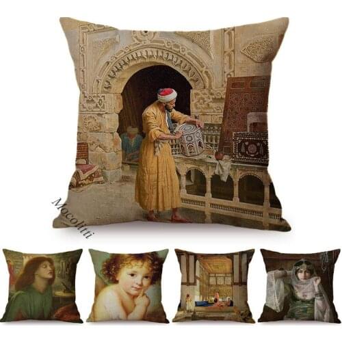 World Famous Oil Painting Pattern Sofa Throw Pillow Case Cute Angel Virgin Mary Portrait Art Square Cushion Cover Chair Cojines