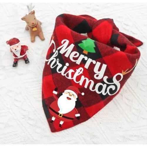 Double-Side Christmas Dog Collar Plaid Scarf Holiday Pet Small Medium Dog Cat Collar Neckerchief Double Layer Teddy Saliva Scarf