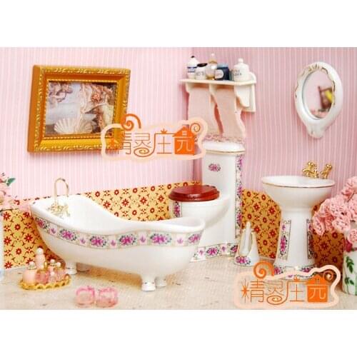 G05-X4422 children baby gift Toy 1:12 Dollhouse mini Furniture Miniature rement- bathroom Ceramic sanitary ware flower 5pcs/set