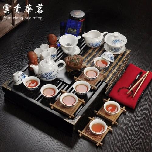 Ceramic porcelain white porcelain tea set special set of Kung Fu tea ceremony wood tray tea table