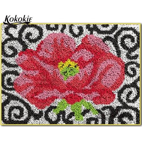 Flower crocheting cushion mat latch hook kits rug canvas printing vloerklee diy tapijt foamiran for needleworksets knooppakket