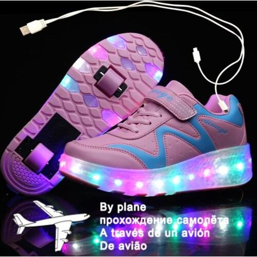 2021 Glowing Illuminated Sneakers With Wheels Wheelys Shoes Roller Led Shoes Kids Girls Children Boys Light Up Luminous