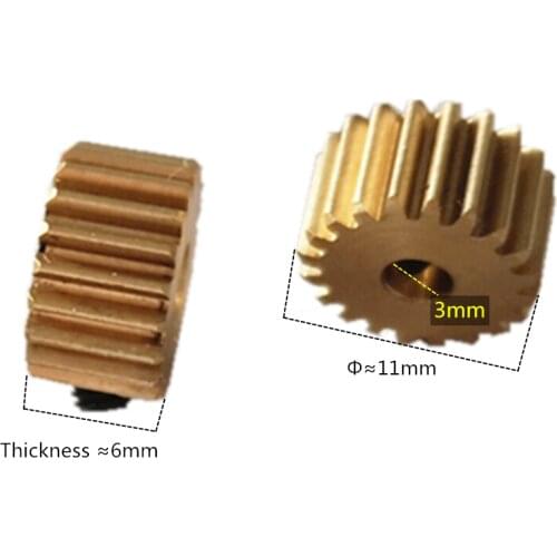 2Pcs DIY Motor Gear 0.5M 20 Teeth 3mm Thickness 6mm DIY Model Sliding table lifting rail Copper Gear