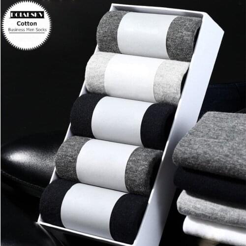 DOIAESKV Mens Cotton Socks Classical Black White Business Men Socks Soft Breathable Summer Winter for Male Socks EU 39-44