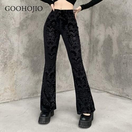 GOOHOJIO 2021 New Spring and Autumn Temperament Flare Pant Women High Waist Pants for Women Chic Fashion Pattern Women Trousers