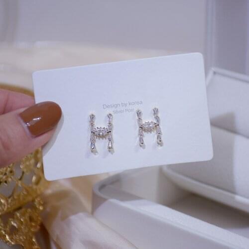 New S925 Silver Needle Exquisite Micro Inlaid Super Flash AAA Zircon H Letter Earrings CZ Ladies Jewelry Bridal Accessories