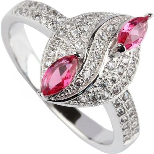 SHUNXUNZE Engagement Wedding rings for men and women gifts best sell career Red Cubic Zirconia Rhodium Plated R3106 size 6 7 8 9