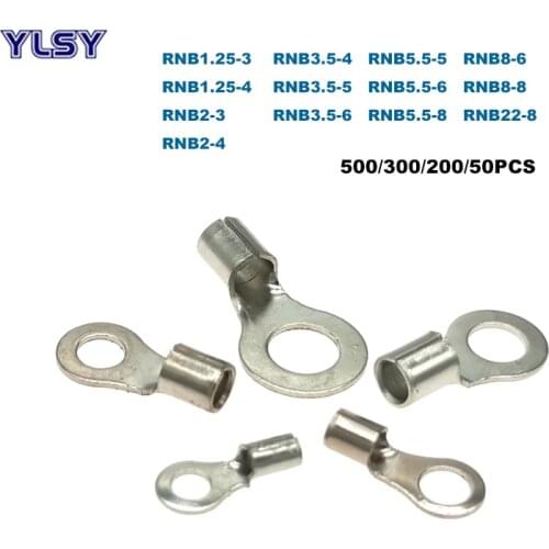 500/50Pcs Ring Naked Cord End Crimp Terminals Bare Electrical Wire Connector RNB1.25~RNB22 Cable Ferrules 22-4AWG 0.5-25mm2
