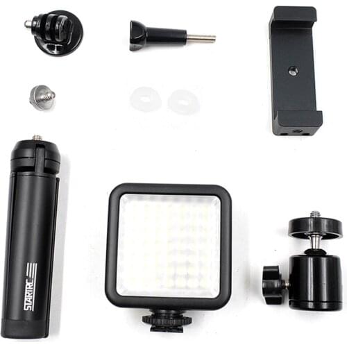 Aluminum Alloy 360° Rotation Flexible Handheld Tripod Set w Mobile Phone Clip Mount & Fill Light for DJI for OSMO Action
