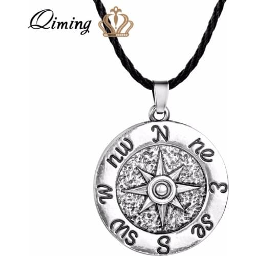 QIMING Sailors Wind Rose Pendant Necklace Men Sailor fashion Viking Jewelry Compass Necklace Seaman Pendant Gift Women Mariner