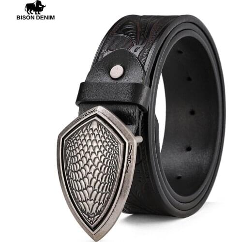 BISON DENIM Genuine Leather Men Belt Pin Buckle Vintage Leather Belt High Quality New Fashion Luxury Strap Male Belts W70257