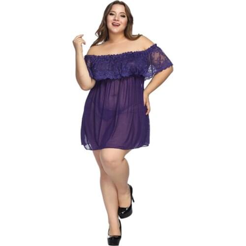 Sexy Lace Inside Transparent Seduction Big Size Pajamas One Word Shoulder Pajamas Q397