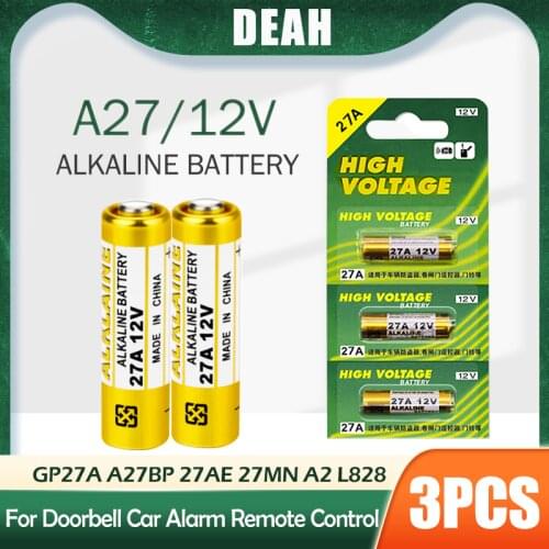 3PCS Alkaline Battery 12V A27 27A G27A MN27 MS27 GP27A L828 V27GA ALK27A A27BP K27A VR27 R27A For Alarm Remote Control Dry Cell