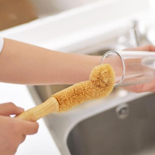 Coconut Fiber Brown Cup Brush Pot Wooden Handle Cleaning Non-Stick Kitchen Natural Frying Pan Skillet Dish Washing Bottle Clean
