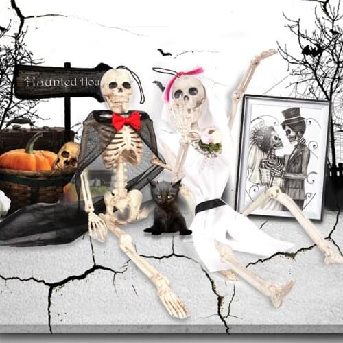 40*10cm Simulation Skull Skeleton Horror Human Skeleton Ornament Halloween Party Bar Haunted House Props Decor Graveyard Cool