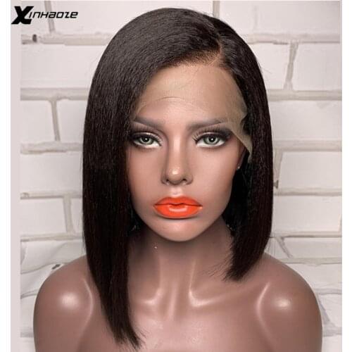 Yaki Straight Wig Bob Lace Front Wig Preplucked 13x4 Lace Frontal Wig 150 Density Yaki Straight Short Bob Human Hair Wig