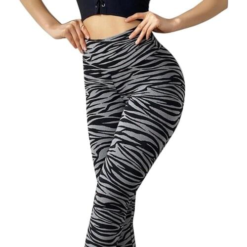 Womens Zebra Leopard Print Fitness Pants European and American Peach Blossom High Waist Slim Yoga Pants Women