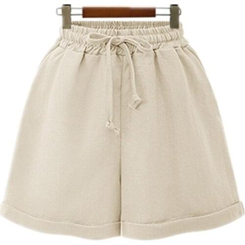 Female Summer Shorts Loose Plus Size 7XL Pants Beige Black Wide Elastic Waist Wide-legged Pants