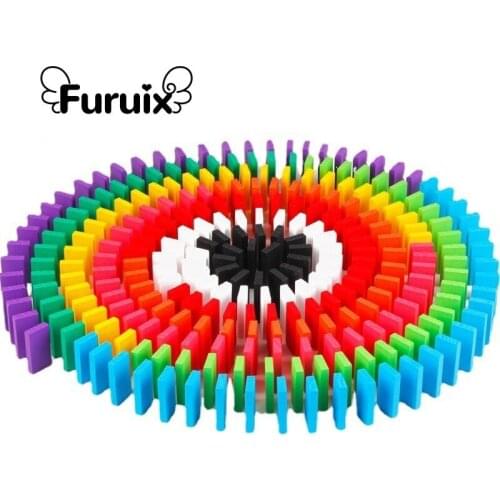 100/200/300/500pcs Children Color Sort Rainbow Wood Domino Blocks Kits Bright Dominoes Games Dominoes Professional Set