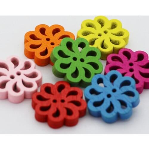 100pcs creative cartoon colorful 2holes wood buttons 18mm cute hollow decorative boutons fantaisie sewing decorative buttons