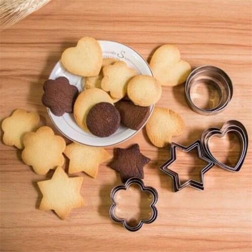 12pcs/set Stainless Steel Fruit Cutting Love Round Star 3D Biscuit Mold Kids Breakfast Mold Baking Cookie Cutter Cookie Mold