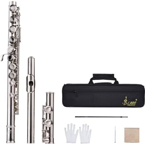 16 Holes C Key Flute Cupronickel Silver Plated Concert Flute with Cleaning Cloth Stick Gloves Screwdriver Padded Bag