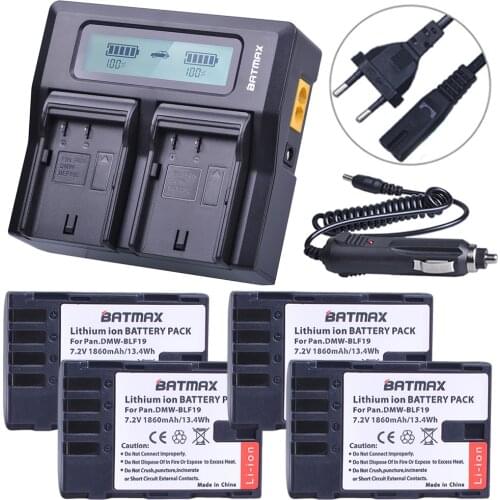 4Pcs 1860MaH DMW-BLF19 DMW-BLF19E DMW-BLF19PP BLF19 BLF19E Battery+ Fast LCD Dual Charger for Panasonic Lumix GH3 GH4 GH5 G9