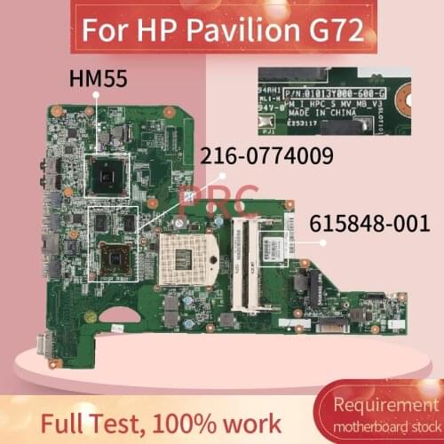 615848-001 For HP Pavilion G72 Notebook Mainboard HM55 216-0774009 DDR3 Laptop Motherboard