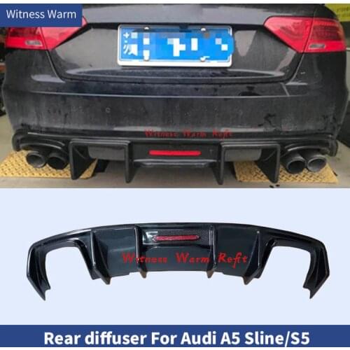 Car Rear Bumper Diffuser Lip Spoiler For Audi A5 S-line S5 Sedan 4 Door 2012-2016 Carbon Fiber FRP Diffuser With LED Light