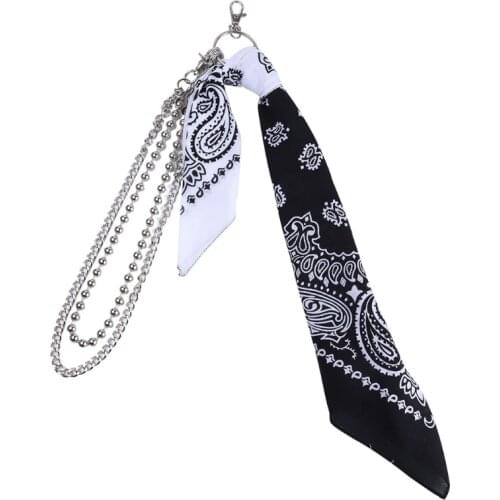 Hip Hop Paisley Biker Bandana with Double Layer Waist Metal Wallet Chain Contrast Color Headscarf Keychain Pants Belt