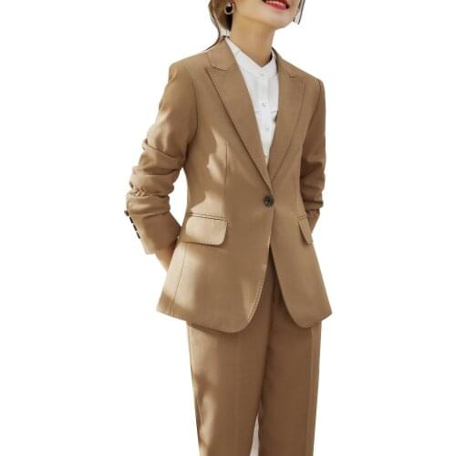 High Quality Soft Fabric Women Formal Pant Suit 2 Piece Set For Work Khaki Navy Office Ladies Female Business Blazer And Trouser