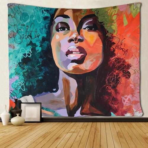 Black Women African American Blue Pink Watercolor Art Afro Tapestry Wall Hanging