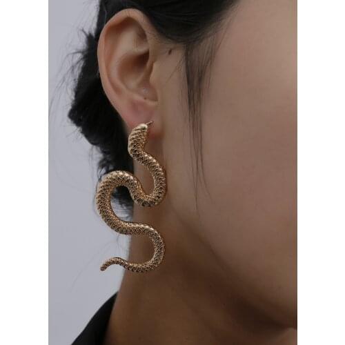 Europe Jewelry Personality Distorted Snake Geometric Hip-Hop Earrings Female Exaggerated Serpentine Embossed Stud Earings Women