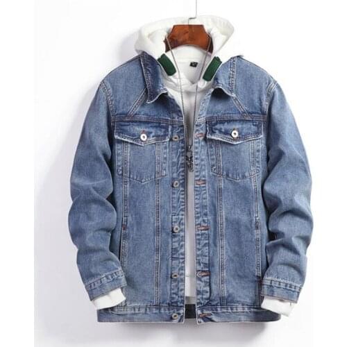 New Cotton Denim Jacket Men Casual Solid Color Lapel Single Breasted Jeans Jacket Men Autumn Slim Quality Mens Jackets