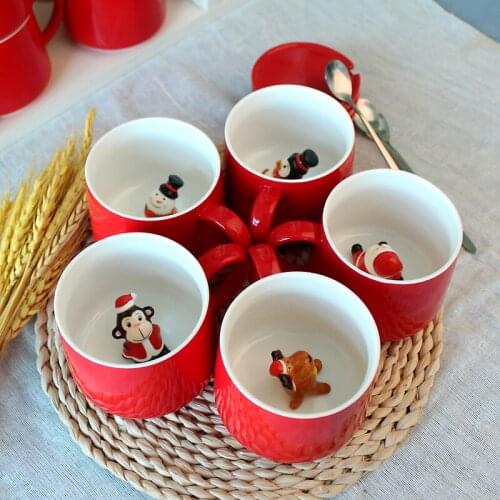 Cute Cartoon red ceramic cup Beautiful animal coffee cup Creative Santa Claus Monkey penguin drinks mug
