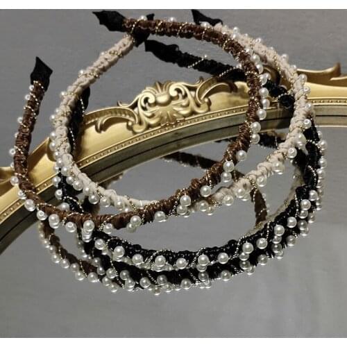 Trendy Pearl Hair Clips Textured Hair Hoop Pearl Pleated Hair Compression Headband Elegant Simple Headdress